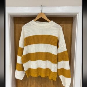 Elegant Mustard and White Striped Women's Sweater